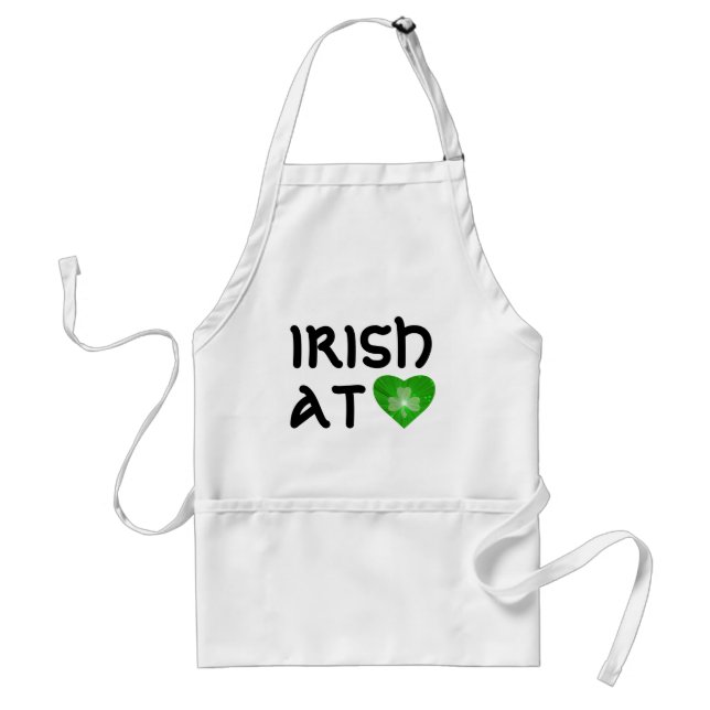 Shamrock Heart 'Irish at Heart' apron black text (Front)