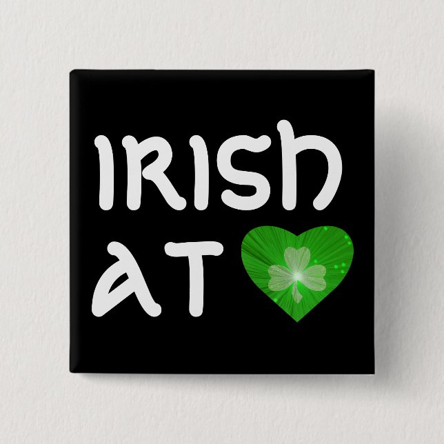 Shamrock Heart 'Irish at Heart' button black (Front)