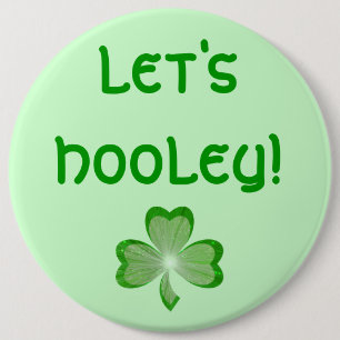 Shamrock Heart 'Let's Hooley!' button green