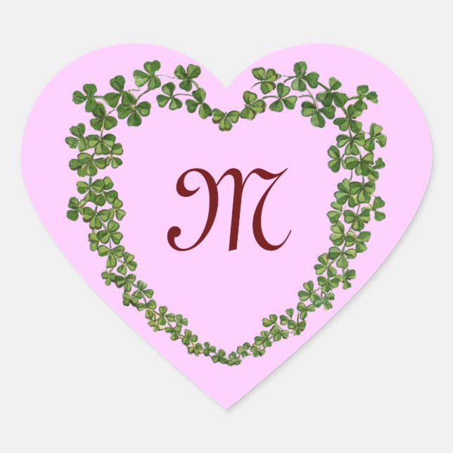 SHAMROCK HEART MONOGRAM St Patrick's Day Pink  Heart Sticker (Front)