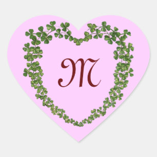 SHAMROCK HEART MONOGRAM St Patrick's Day Pink Heart Sticker