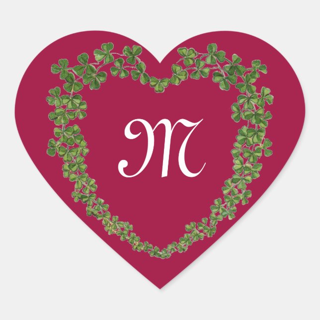 SHAMROCK HEART MONOGRAM St Patrick's Day Red Heart Sticker (Front)
