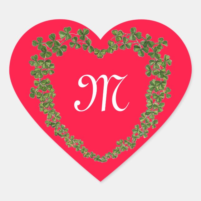 SHAMROCK HEART MONOGRAM St Patrick's Day Red Sticker (Front)