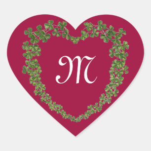 SHAMROCK HEART MONOGRAM St Patrick's Day Red Sticker