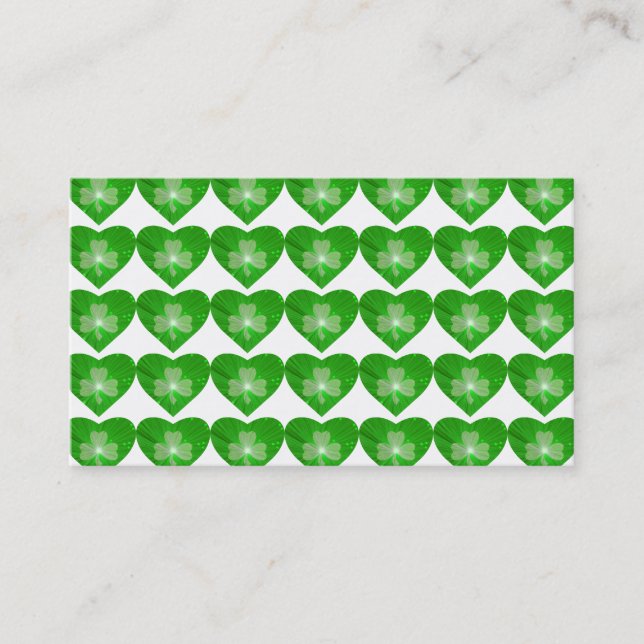 Shamrock Hearts White business card green back (Front)