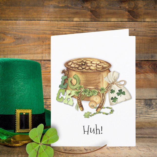 Shamrock Horseshoe Luck Funny St Patricks Day Card (Creator Uploaded)