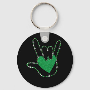 Shamrock I Love You Hands Sign Language ASL Key Ring