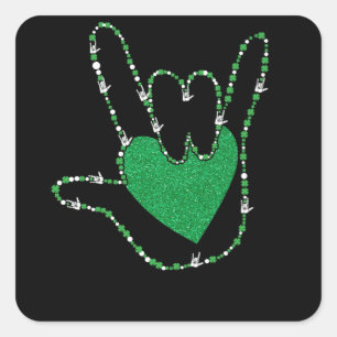 Shamrock I Love You Hands Sign Language ASL Square Sticker
