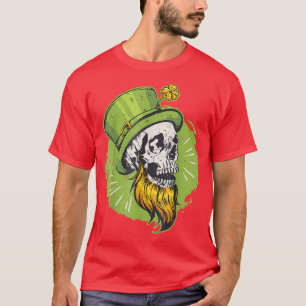 Shamrock Irish Bearded Skull Leprechaun St Patrick T-Shirt