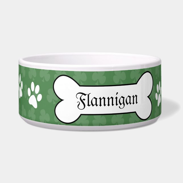 Shamrock Irish Clover Customised Pet Dog Food Bowl (Front)