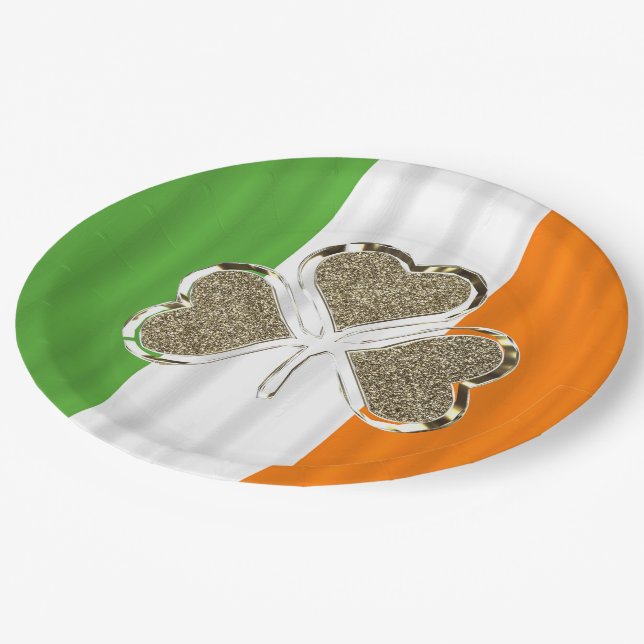 Shamrock Irish Flag Clover Ireland Gold Elegant Paper Plate (Angled)