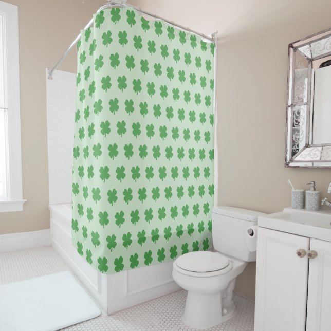 Shamrock Irish Pattern Four Leaf Clover Coffee Mug Shower Curtain (In Situ)