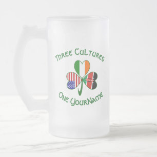Shamrock Kenya Ireland USA Flags Personalised Text Frosted Glass Beer Mug