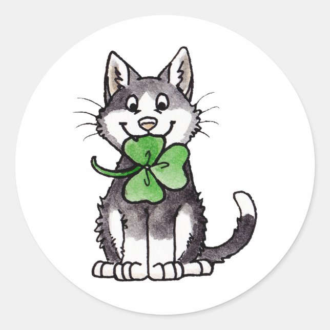 Shamrock Kitty Classic Round Sticker (Front)