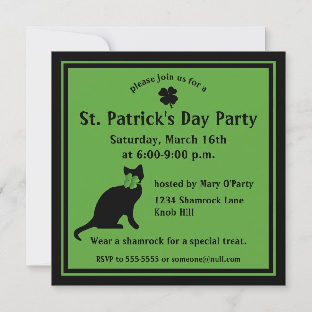 Shamrock Kitty St. Patrick's Day Invitation (Front)