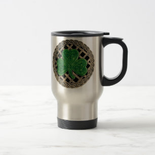 Shamrock, Lattice And Celtic Knots On Black Mug