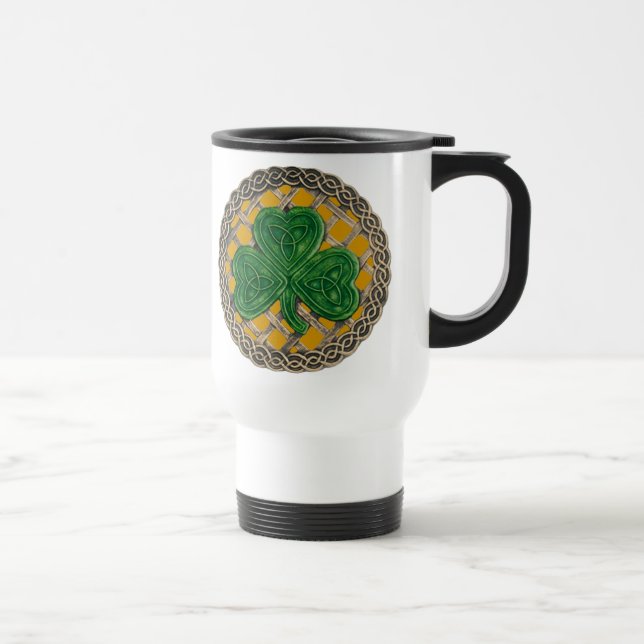 Shamrock, Lattice And Celtic Knots On Gold Mug (Right)