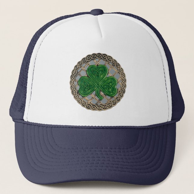 Shamrock, Lattice And Celtic Knots On Grey Hat (Front)