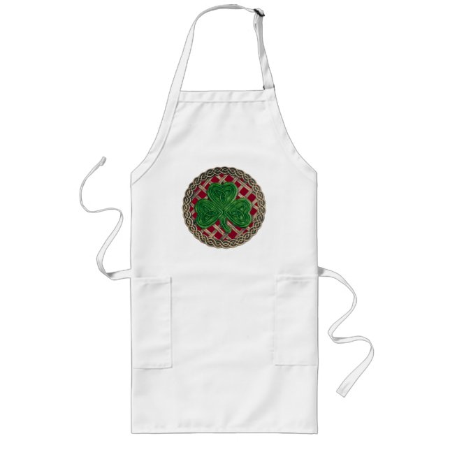 Shamrock, Lattice And Celtic Knots On Red Apron (Front)