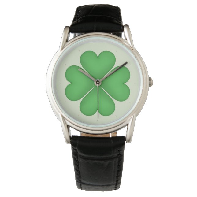 Shamrock leaf Clover Hearts pattern Watch (Front)