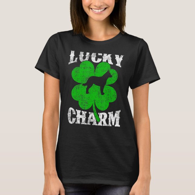 Shamrock Leaf Lucky Charm Blue Heeler Dog St Patri T-Shirt (Front)