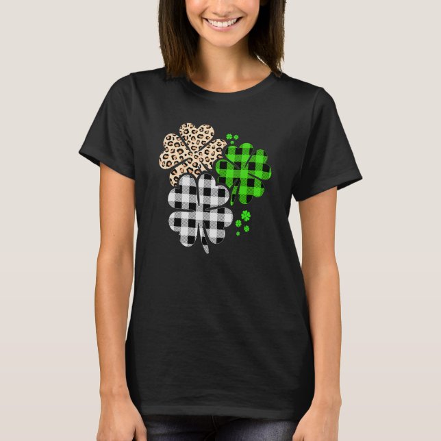 Shamrock Leopard Plaid Buffalo St Patricks Day Luc T-Shirt (Front)