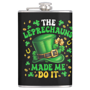 Shamrock Leprechauns Made Me Do It St Patricks Day Hip Flask