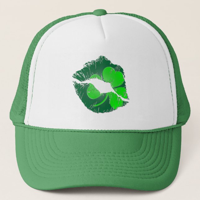Shamrock Lips - Kiss Me I'm Irish Trucker Hat (Front)