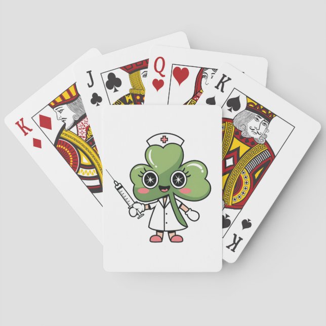 Shamrock Lucky Charm Nurse Kawaii Lucky Charm Playing Cards (Back)