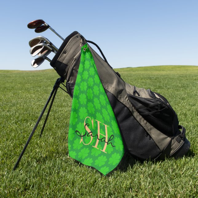 Shamrock & Lucky Clover leaf monogrammed / irish  Golf Towel (Green)