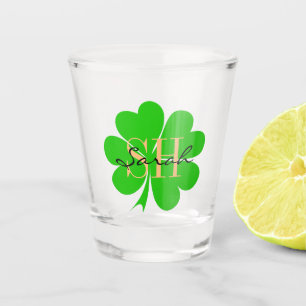 Shamrock & Lucky Clover leaf monogrammed / Irish  Shot Glass