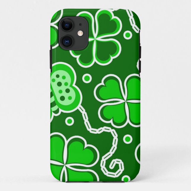Shamrock Lucky Four Leaf Clover & Butterflies Case-Mate iPhone Case (Back)