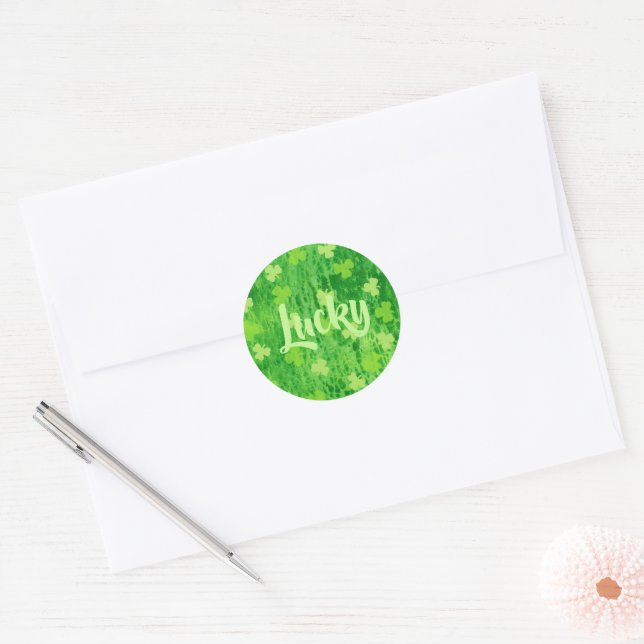 Shamrock - Lucky Round Pinback Button Classic Round Sticker (Envelope)