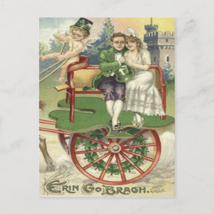Shamrock Married Couple Horse Carriage Cherub Postcard