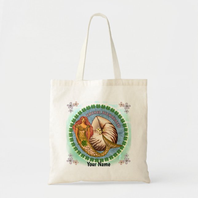 Shamrock Mermaid custom name tote Bag (Front)