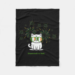 Shamrock N Roll Cat St Patricks Day Men Women Kids Fleece Blanket