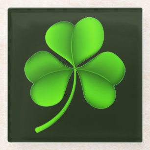 Shamrock on Dark Green coastercnt Glass Coaster