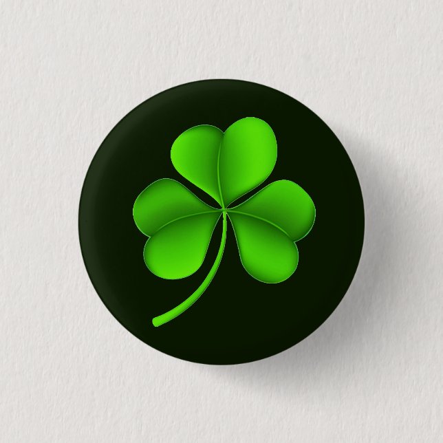 Shamrock on dark green pbcn 3 cm round badge (Front)