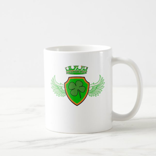 Shamrock on Shield with Wings and Crown Coffee Mug (Right)
