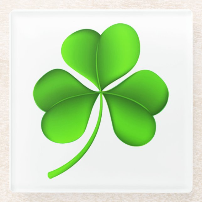 Shamrock on White coastercnt Glass Coaster (Front)