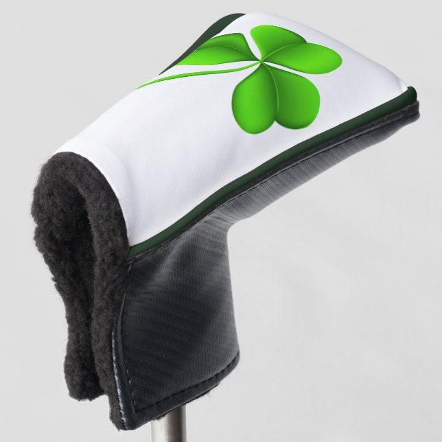 Shamrock on white pccnt golf head cover (3/4 Front)
