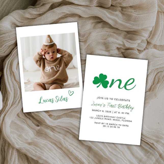 Shamrock One First Birthday Photo Invitation (Creator Uploaded)