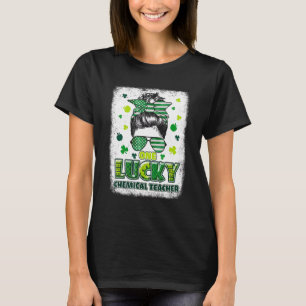 Shamrock One Lucky Chemical Teacher Messy Bun Patr T-Shirt