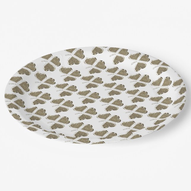 Shamrock Pattern Irish Clover Ireland Gold Elegant Paper Plate (Angled)