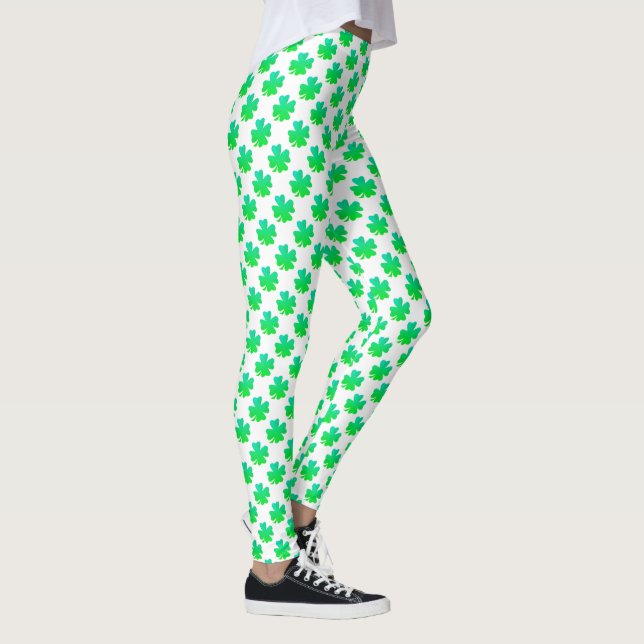 Shamrock Pattern St Patrick Day Green White Custom Leggings (Right)