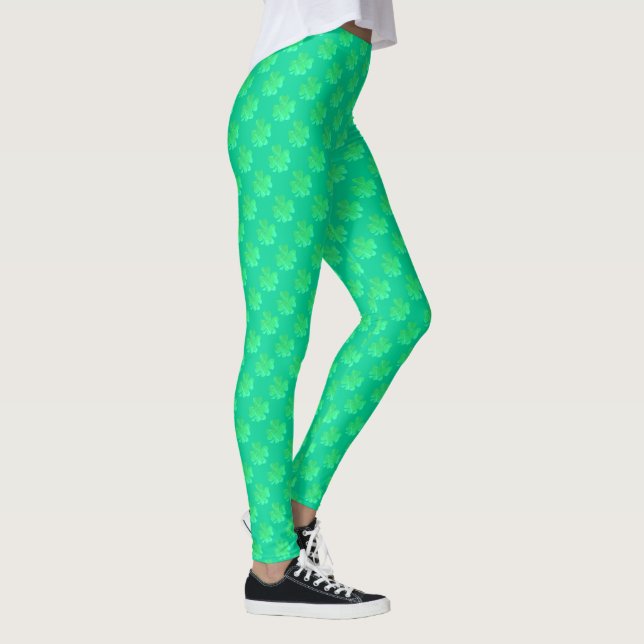 Shamrock Pattern St Patricks Day Light Green Girly Leggings (Right)
