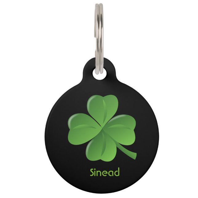 Shamrock personalised St Patrick's Day dog tag (Front)