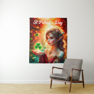 Shamrock pixie girl green clover Ireland bright Tapestry