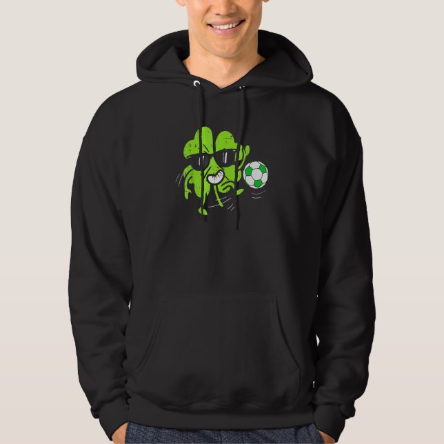 Shamrock Playing Soccer St Patricks Day Boys Kids  Hoodie (Front)