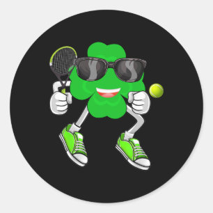 Shamrock Playing Tennis Leprechaun Hat St. Patrick Classic Round Sticker